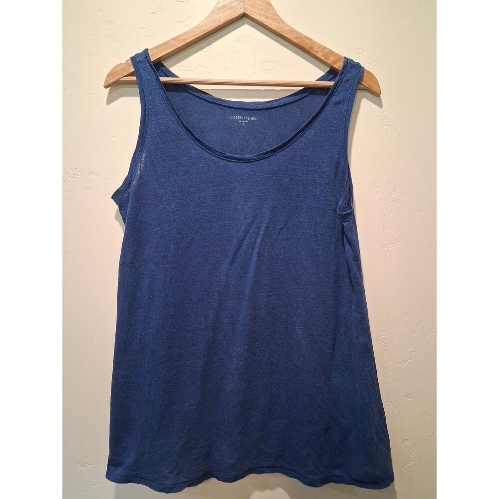 Eileen Fisher Women's Size S Royal Blue 100% Linen Tank Top Granola Girl *FLAWS*